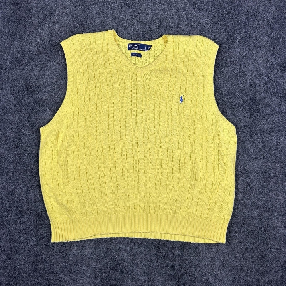 Polo Ralph Lauren Sweater Vest Mens XXL Cotton Cable Knit V-Neck Vtg Preppy Fall